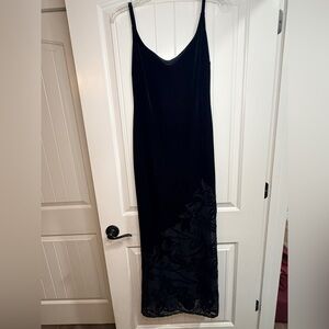 Niki by Niki Livas Black Velvet Slip Dress Sheer Floral Hem Size 8